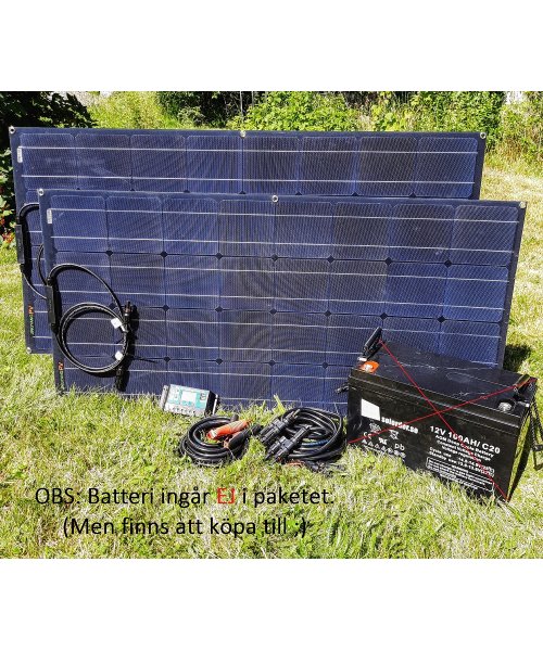 Paket med flexibel EFTE solpanel 2X100W inkl regulator PWM