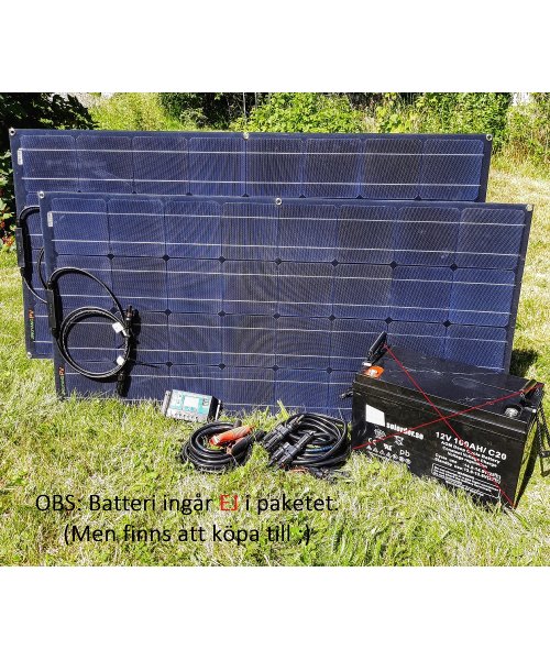 Paket med flexibel solpanel 2X120W inkl regulator PWM