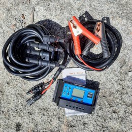 Kabelkit med regulator 20A och krokodilklämmor till solpanel 2x>150W