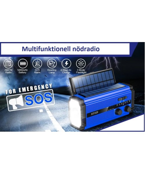 Nödradio, vevradio med AM/FM, batteri 5000mAh, LED-ljus